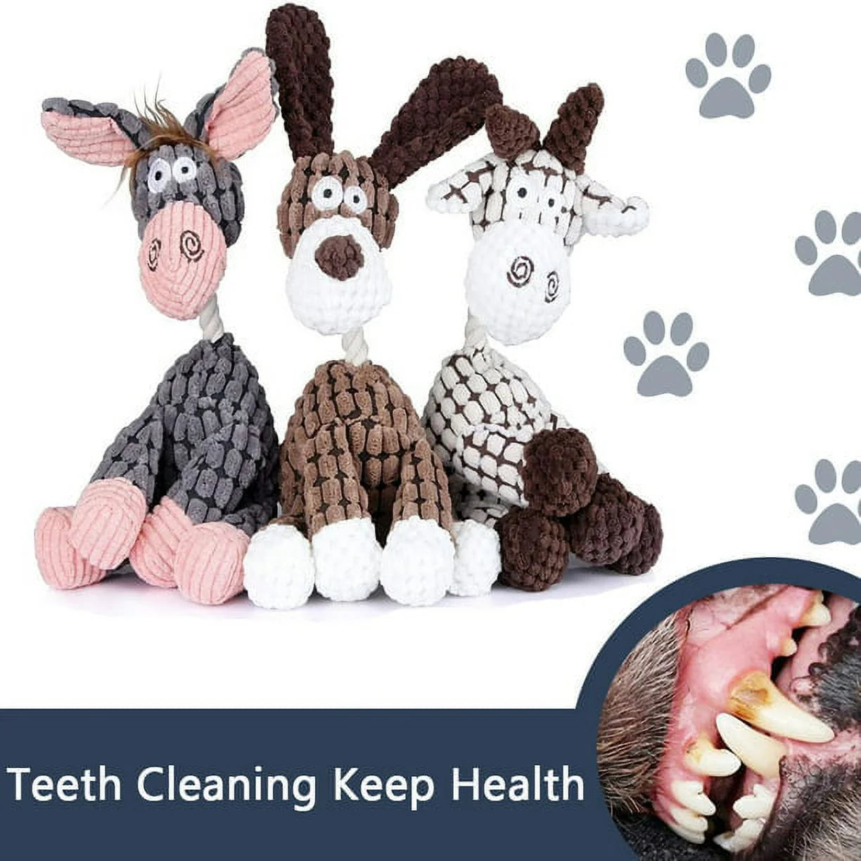 3 Pack Durable Stuffed Animal Plush Chew Toys with Squeakers, Cute Soft Dog Toys for Teeth Cleaning, for Small Medium Dogs