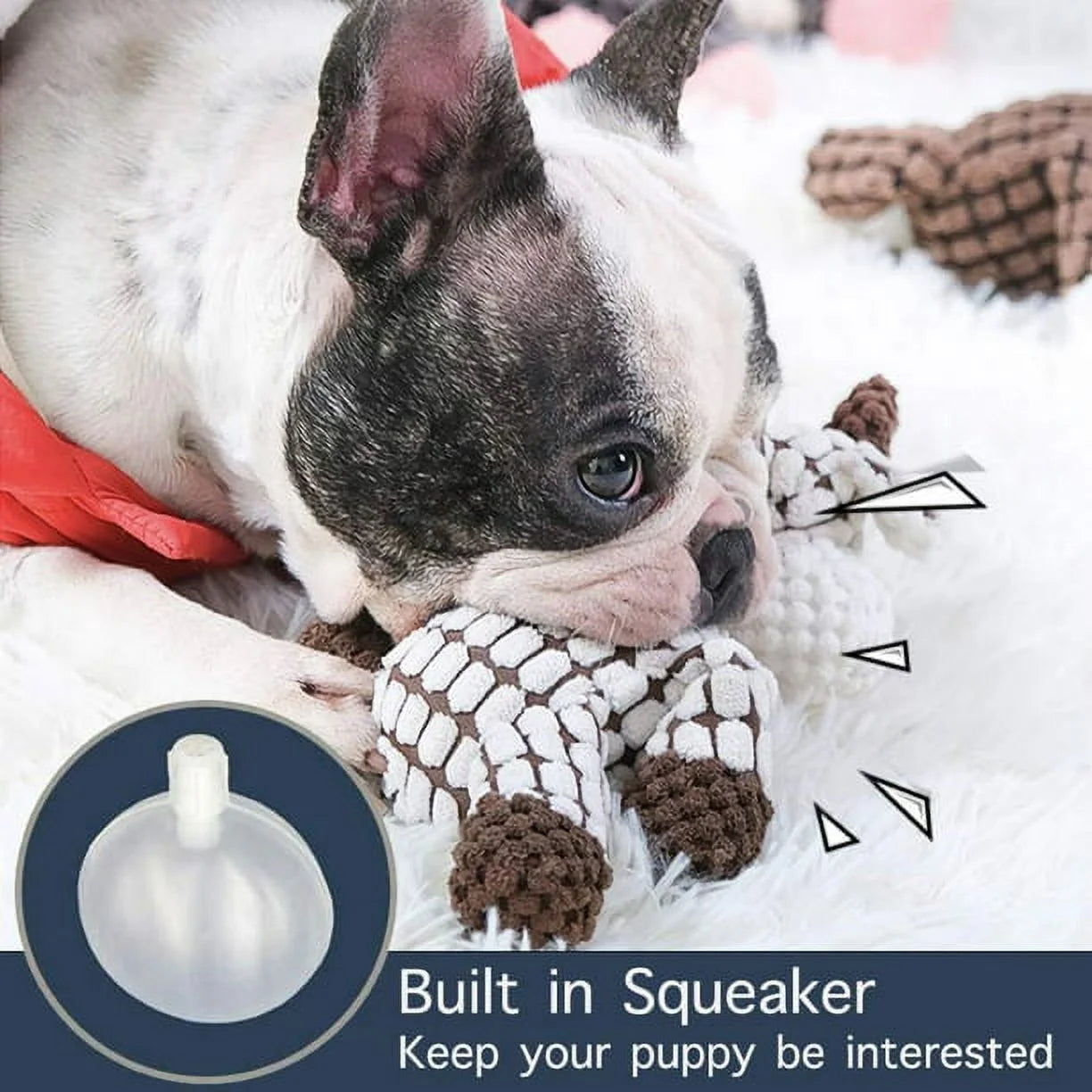 3 Pack Durable Stuffed Animal Plush Chew Toys with Squeakers, Cute Soft Dog Toys for Teeth Cleaning, for Small Medium Dogs