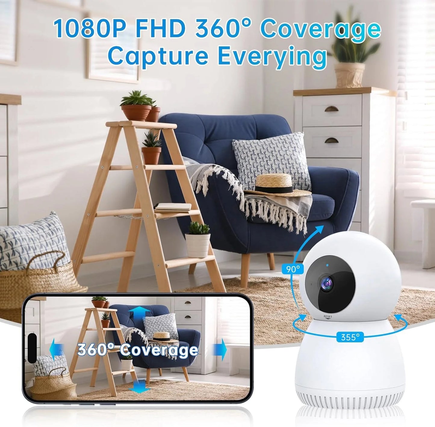 Indoor Security Camera 5G& 2.4Ghz Wifi, Pan/Tilt Baby Camera for Home Security, 1080P Pet Camera with Phone App Motion Detection, 2-Way Talk, Night Vision, Siren Alarm, Compatible with Alexa