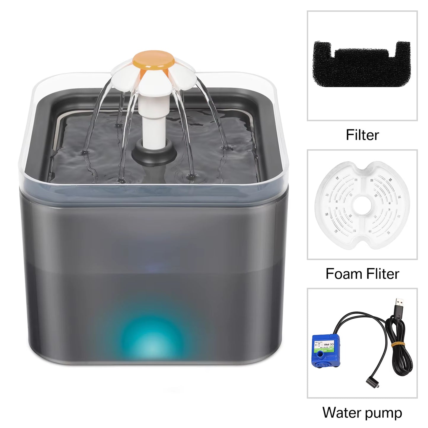 Cat Water Fountain Auto Filter LED Lighting USB Electric Mute Cat Drinker Bowl 2L Recirculate Filtring Drinker Water Dispenser