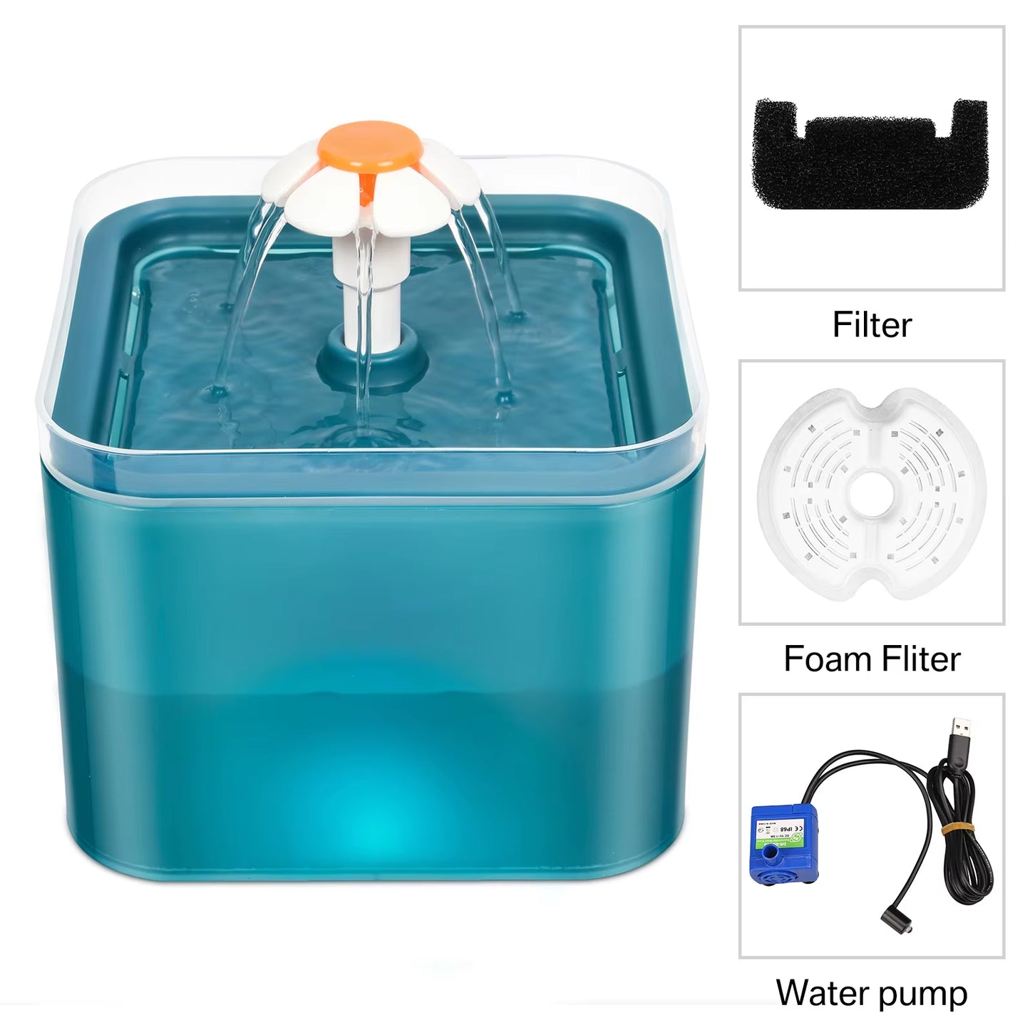 Cat Water Fountain Auto Filter LED Lighting USB Electric Mute Cat Drinker Bowl 2L Recirculate Filtring Drinker Water Dispenser