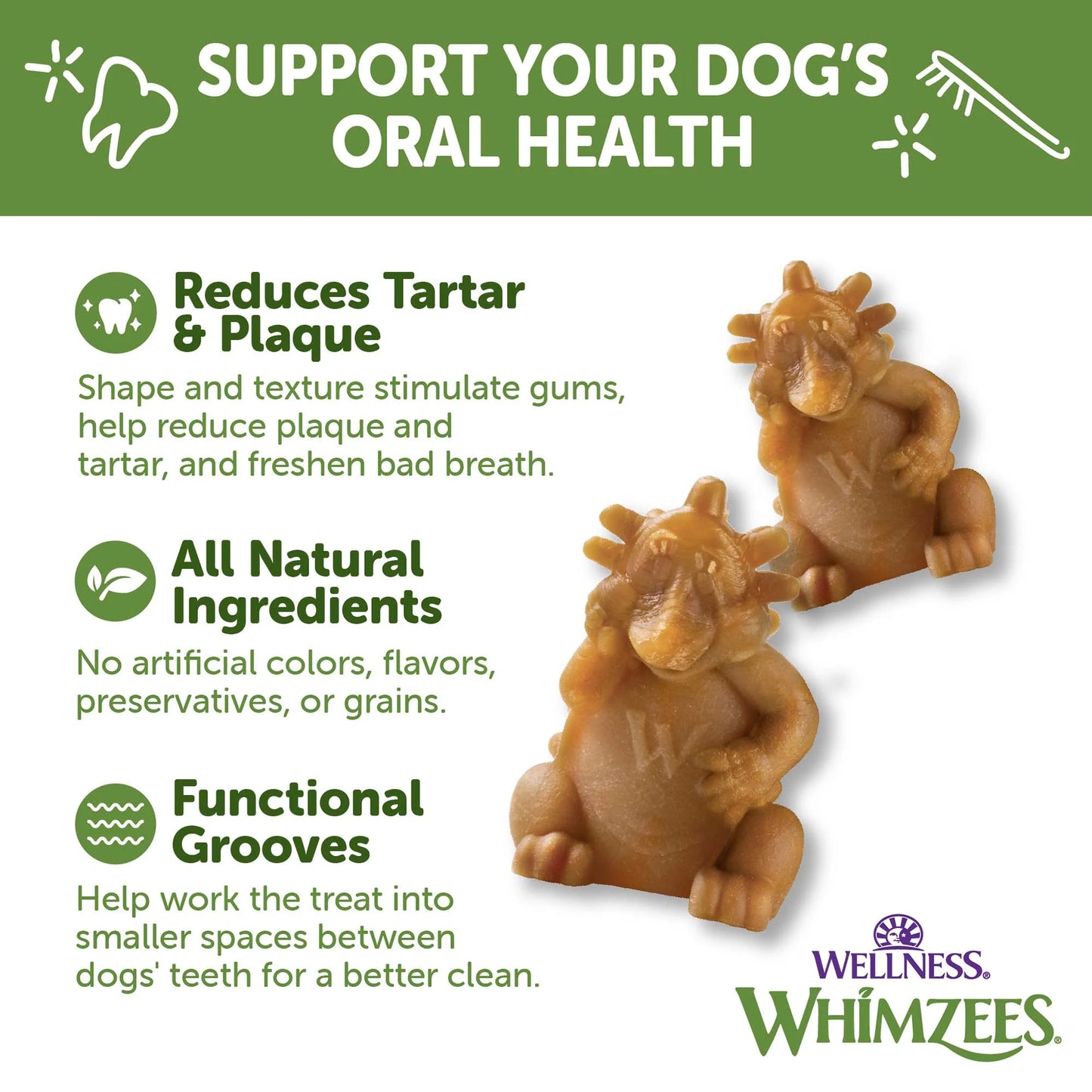 by Wellness Hedgehog Natural Grain Free Dental Chews for Dogs, Large Breed, 6 Count