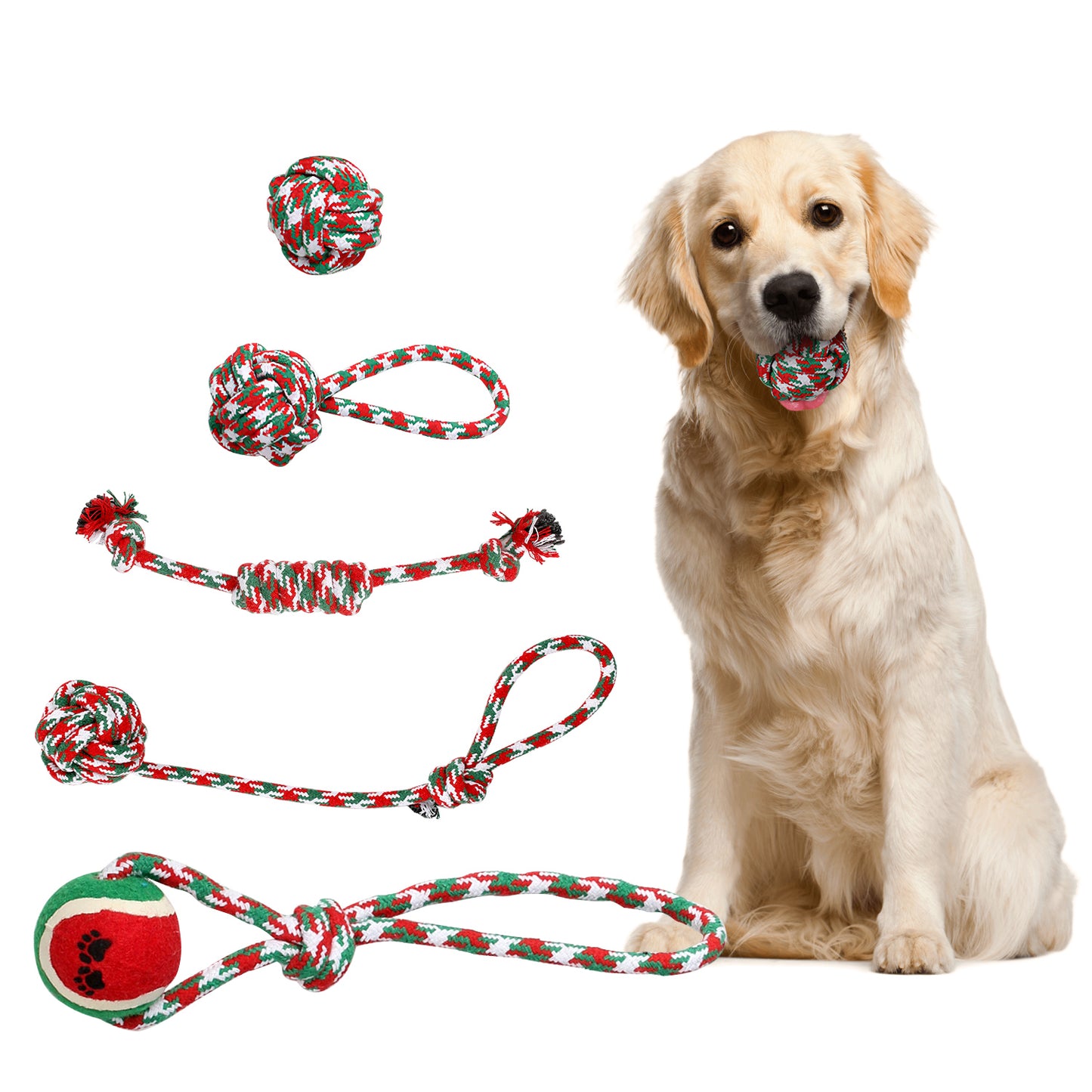 Set of 5Pcs Christmas Dog Rope Chew Toys Dog Interactive Toys Set for Puppy Small Medium Aggressive Chewers Dogs Training Teething Playing