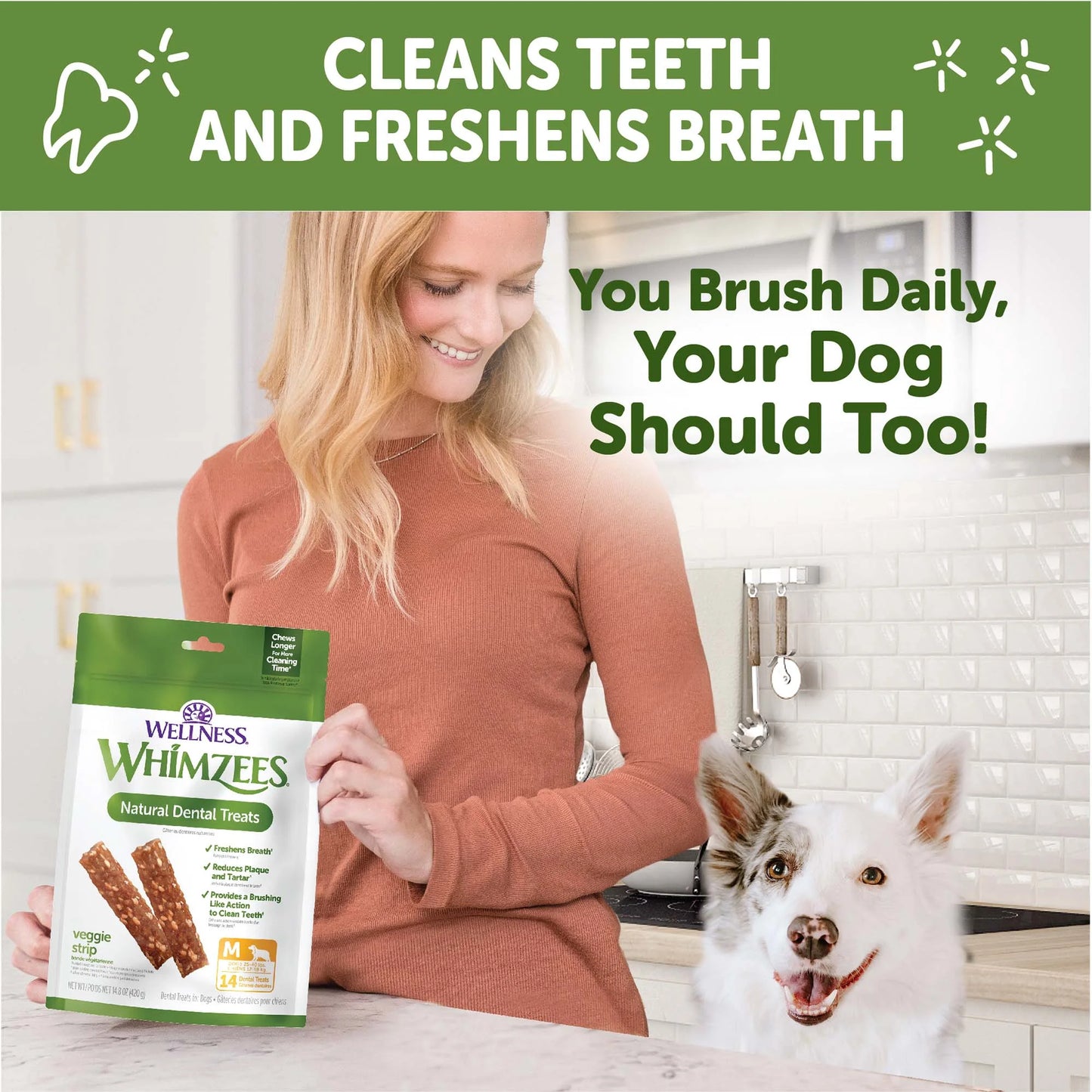 by Wellness Veggie Strip Natural Grain Free Dental Chews for Dogs, Medium Breed, 14 Count