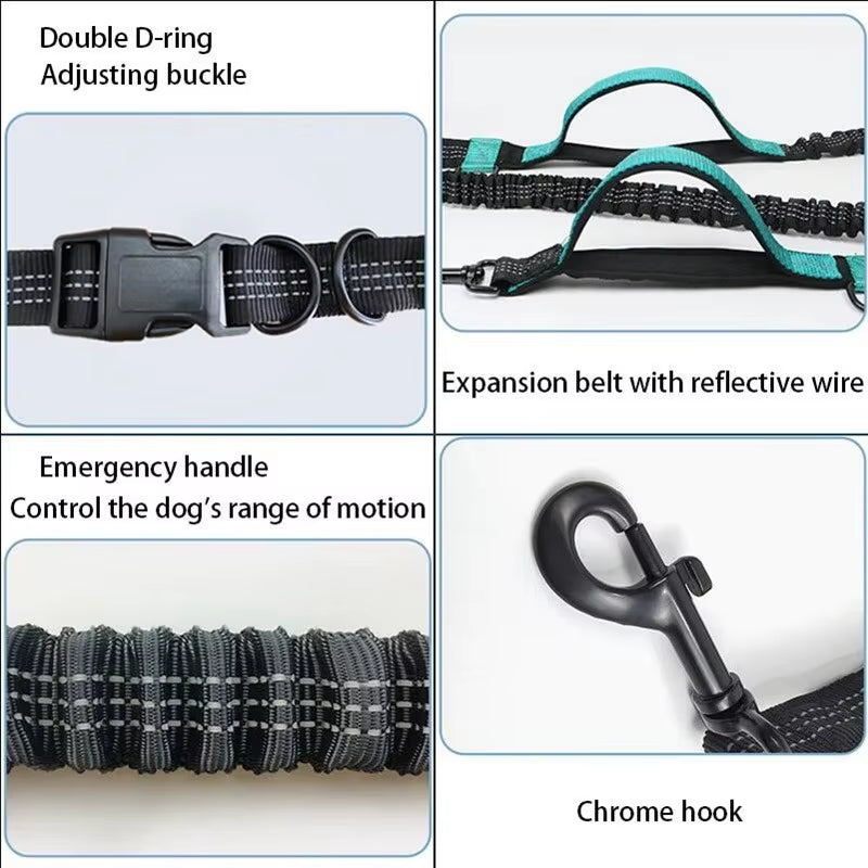 Retractable Hands Free Dog Leash for Running Double Handles Elastic Cord Reflective Large Dog Leash Pet Supplies