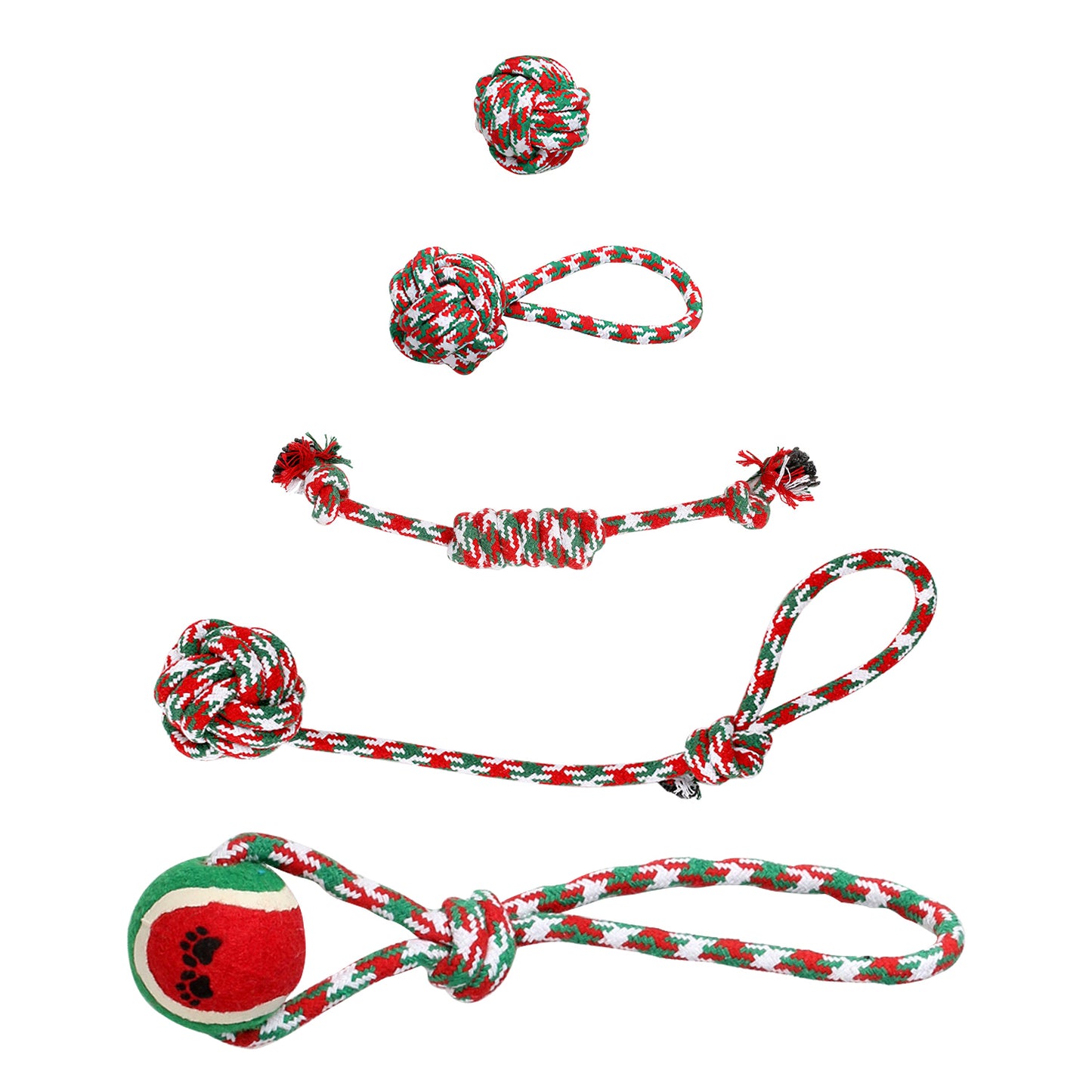 Set of 5Pcs Christmas Dog Rope Chew Toys Dog Interactive Toys Set for Puppy Small Medium Aggressive Chewers Dogs Training Teething Playing