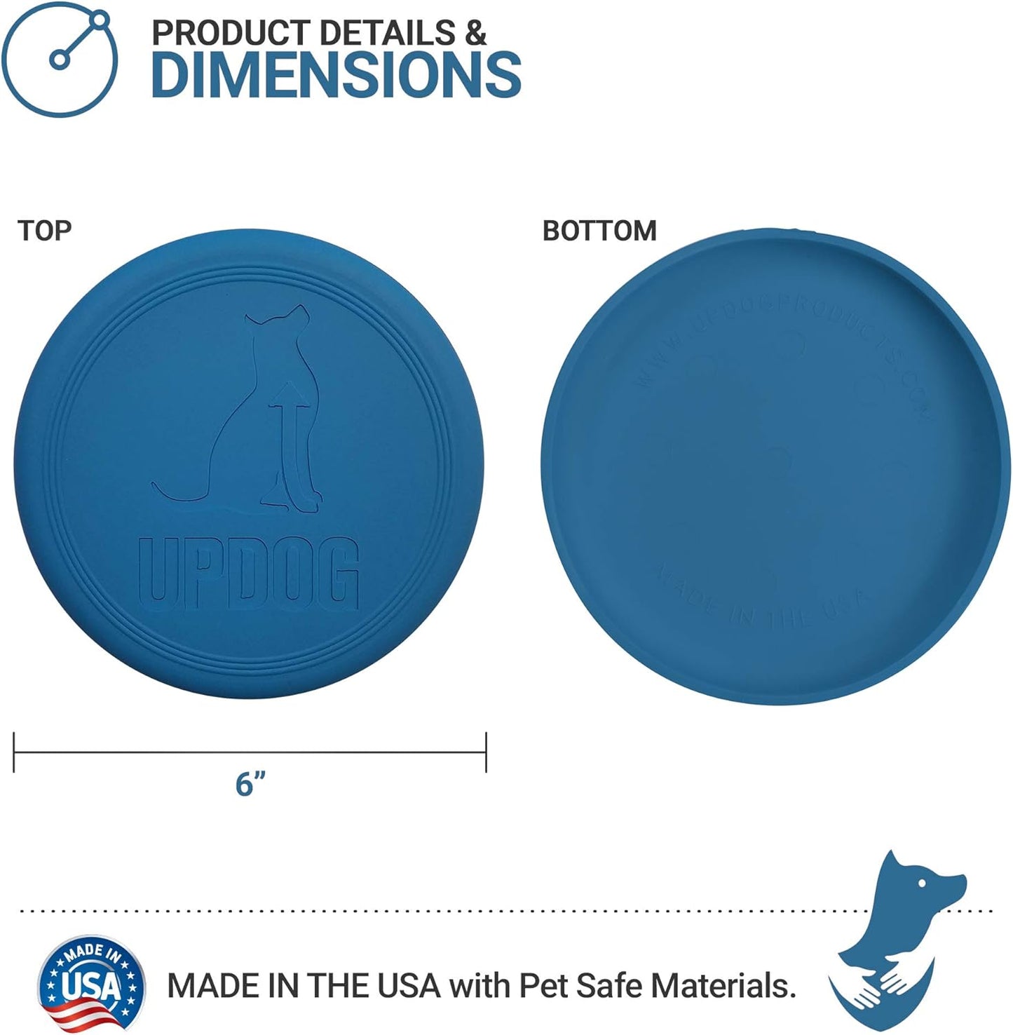 Dog Frisbee | Made in USA | Small 6-Inch Flying Disc for Dogs (Blue)