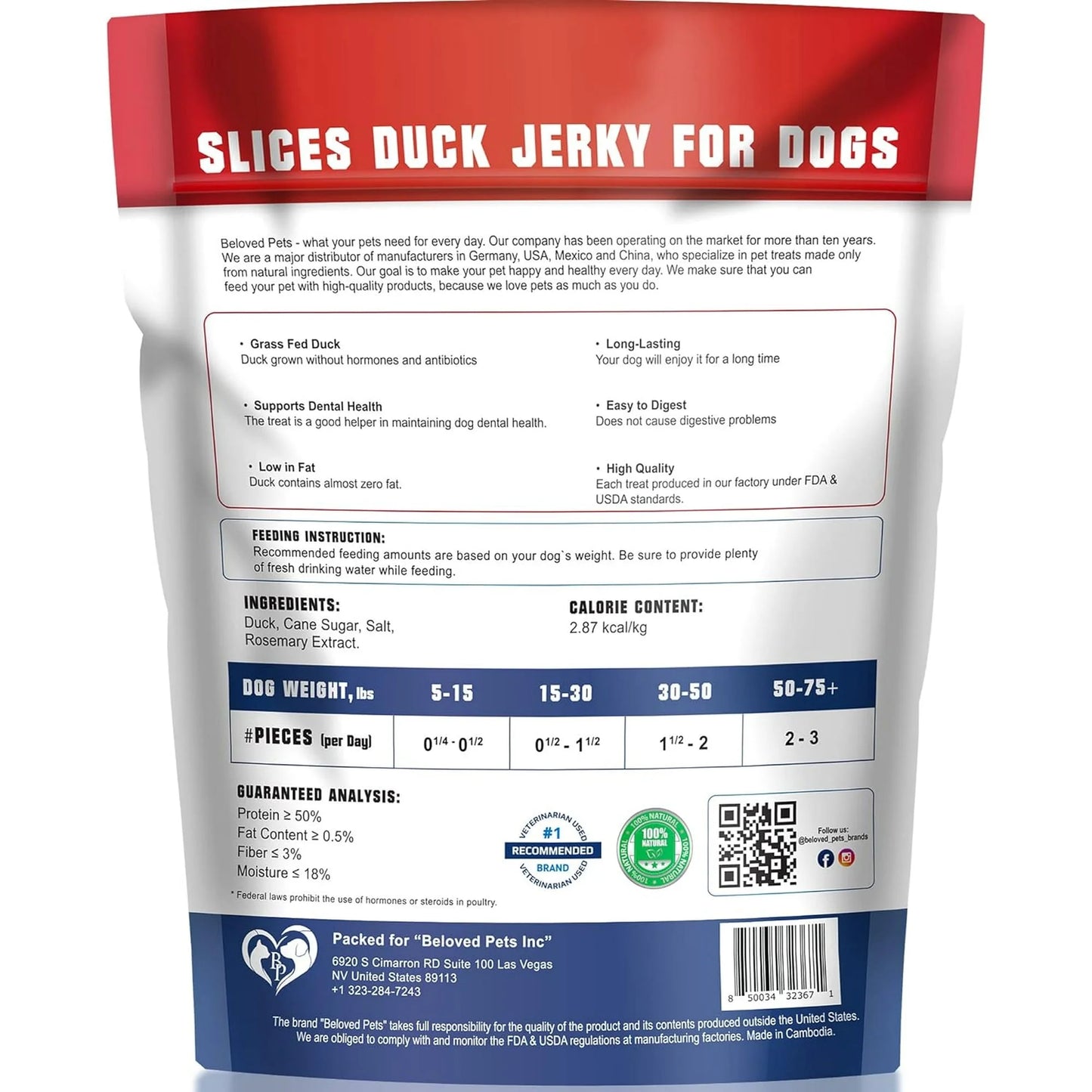 Duck Jerky Dog Treats 680GR - Human Grade Pet Snacks & Grain Free Organic Meat - Natural High Protein Dried Strips - Best Chews for Training Small & Large Dogs - Bulk Soft Pack (Duck)