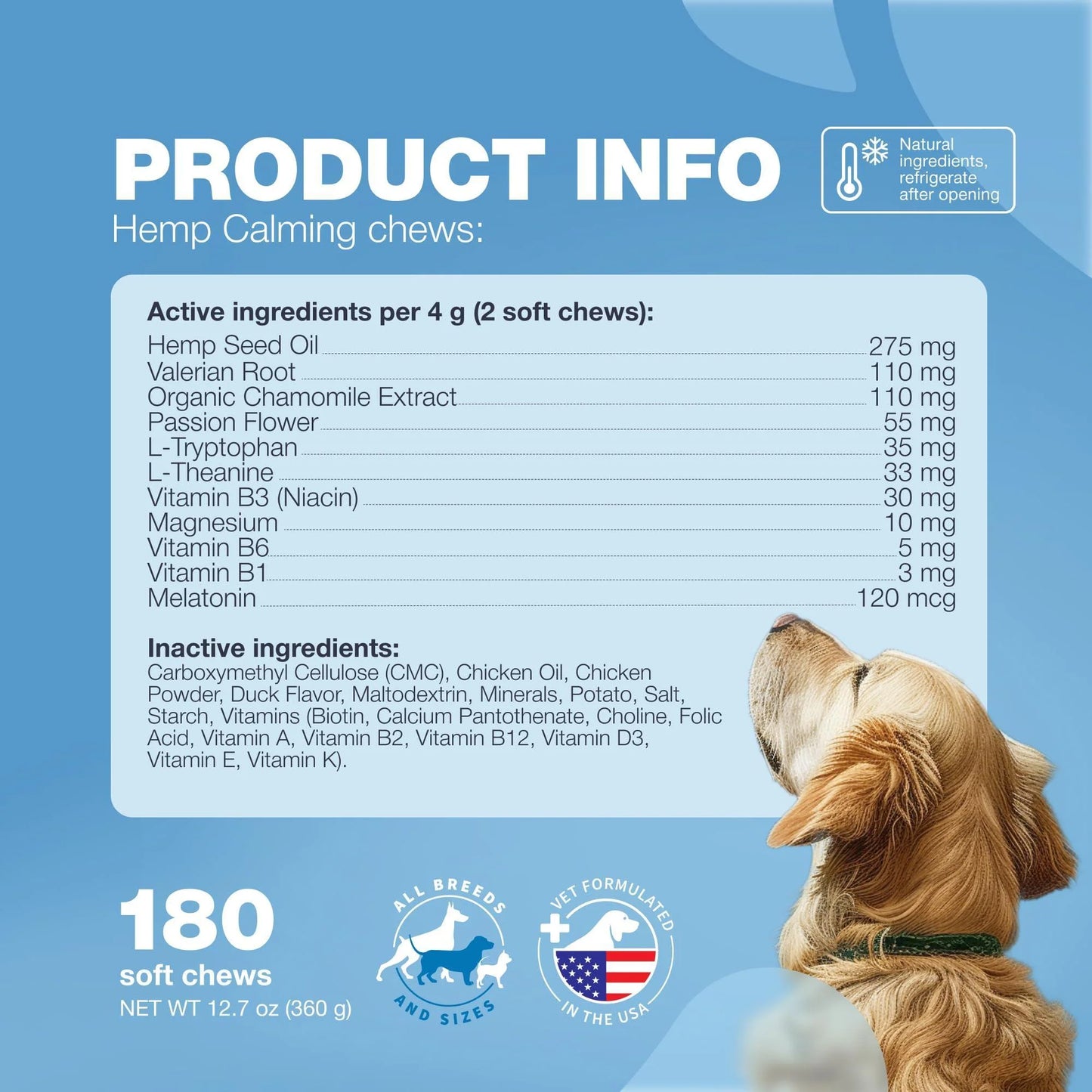 Calming Chews for Dogs Duck Flavor Canine Supplement for All Breeds and Sizes