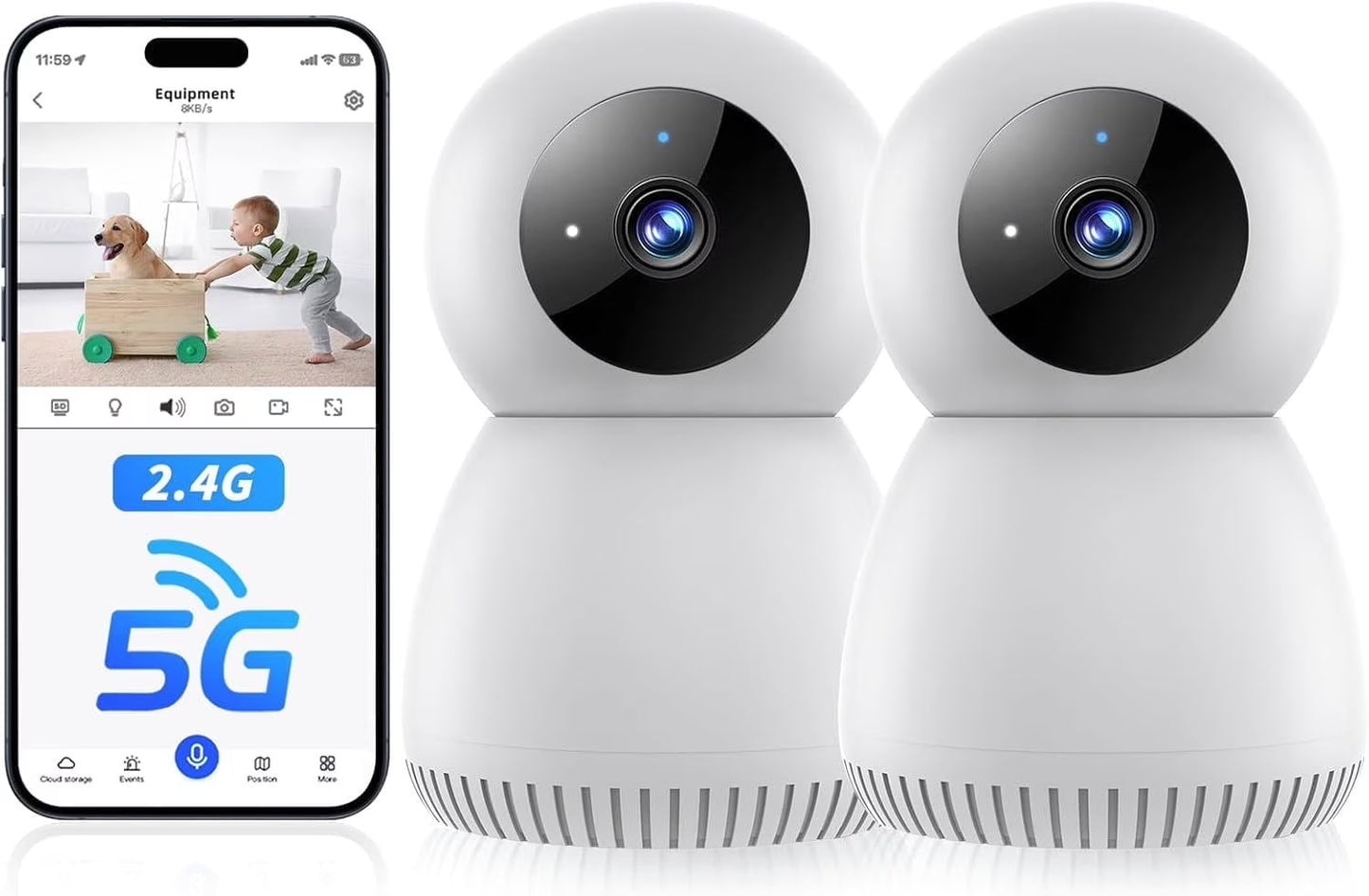 Indoor Security Camera 5G& 2.4Ghz Wifi, Pan/Tilt Baby Camera for Home Security, 1080P Pet Camera with Phone App Motion Detection, 2-Way Talk, Night Vision, Siren Alarm, Compatible with Alexa