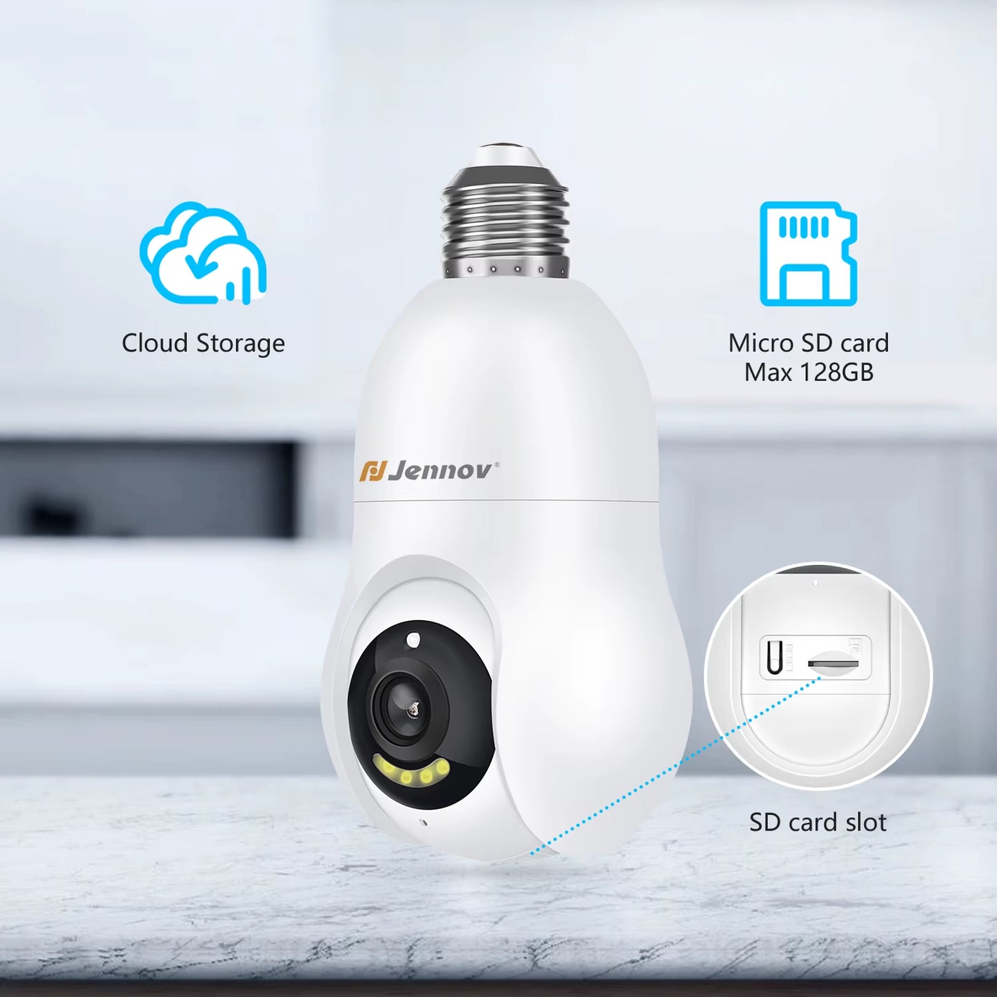 2K/3MP Light Bulb Security Camera, 2.4Ghz Wi-Fi Security Camera Wireless Outdoor, 360° Indoor Light Socket Camera