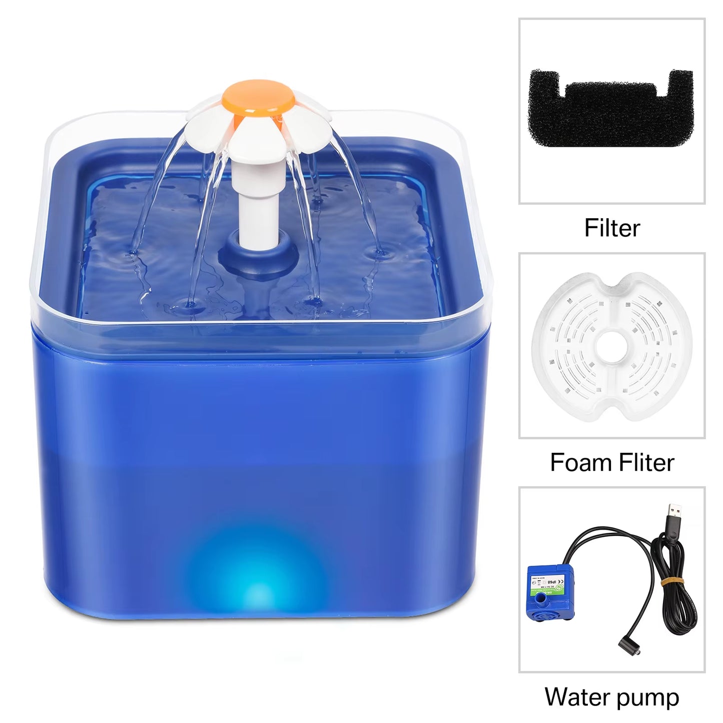 Cat Water Fountain Auto Filter LED Lighting USB Electric Mute Cat Drinker Bowl 2L Recirculate Filtring Drinker Water Dispenser