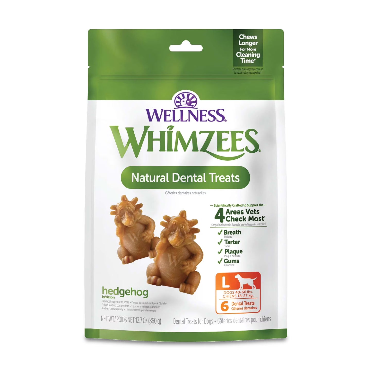 by Wellness Hedgehog Natural Grain Free Dental Chews for Dogs, Large Breed, 6 Count