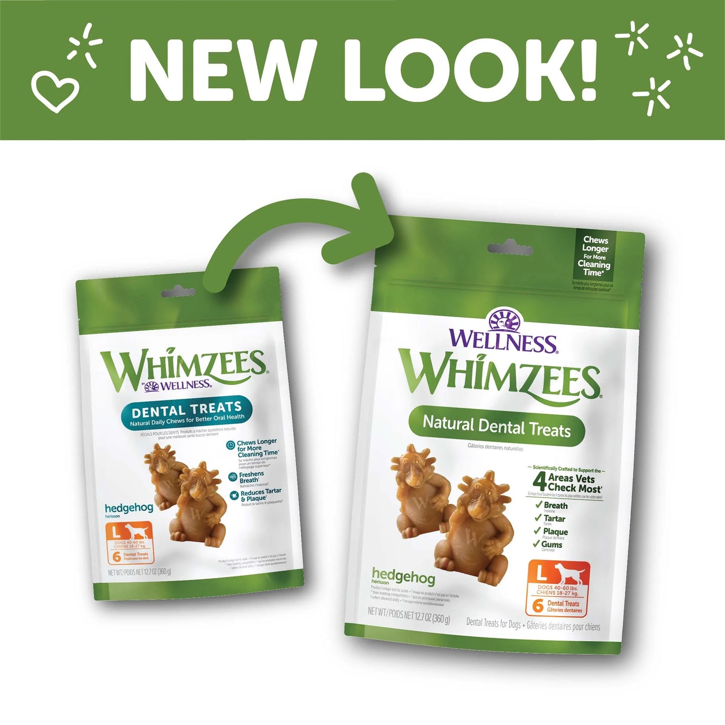 by Wellness Hedgehog Natural Grain Free Dental Chews for Dogs, Large Breed, 6 Count