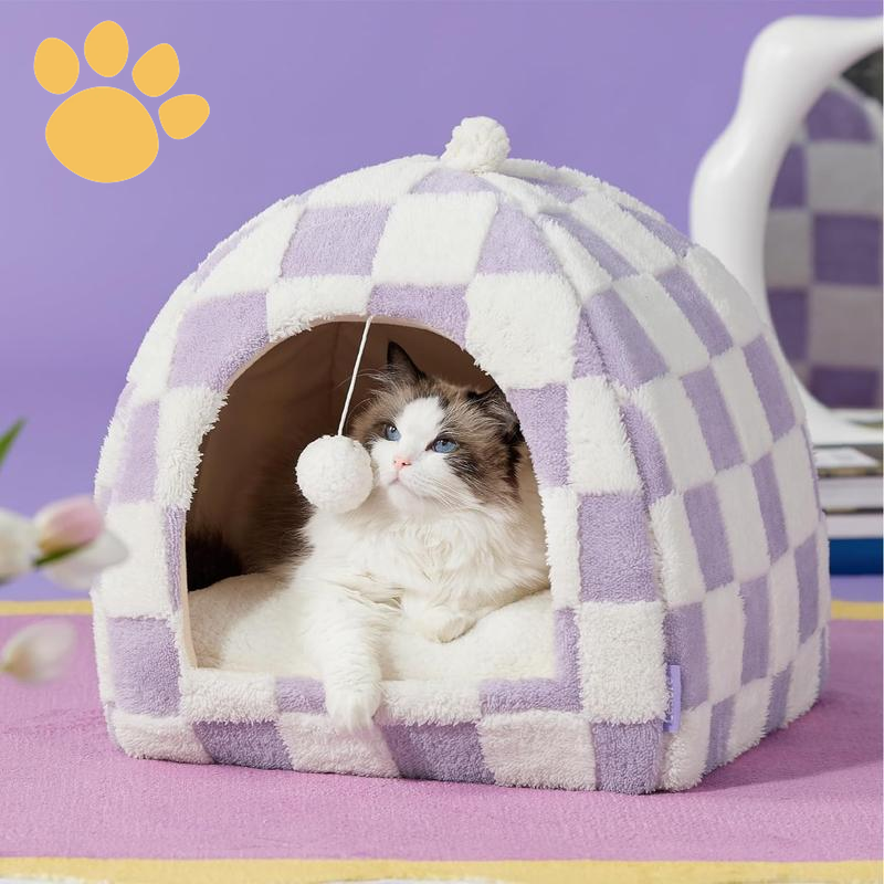 LESURE Cute Cat Beds for Indoor Cats - 2 in 1 Cat Cave Bed with Removable Washable Cushioned Pillow, Cozy Cat Tent House Design Pet Supplies Portable Blanket