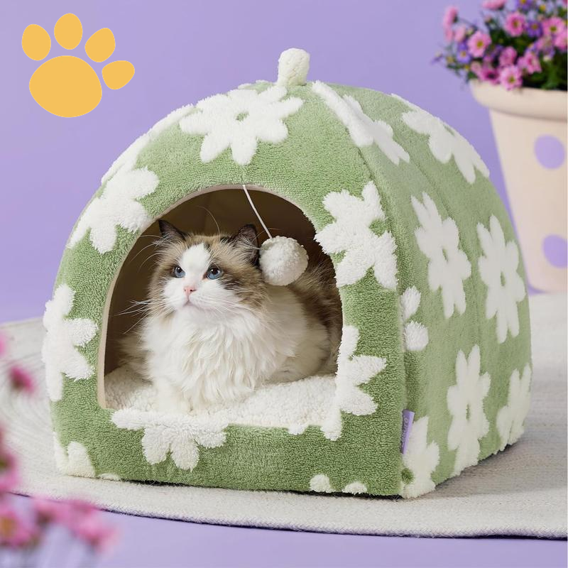 LESURE Cute Cat Beds for Indoor Cats - 2 in 1 Cat Cave Bed with Removable Washable Cushioned Pillow, Cozy Cat Tent House Design Pet Supplies Portable Blanket