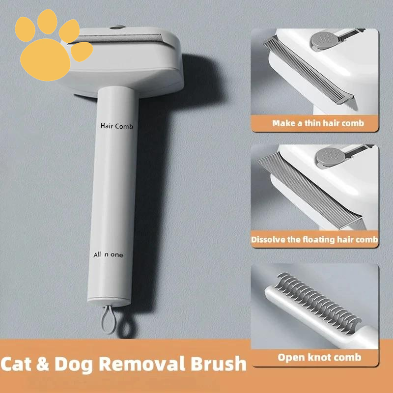 3-IN-1 Pet Comb Pet Grooming Brush and Metal Comb Combo, Cat Brush Dog Brush for Shedding Pet Hair Cleaner Brush Self Cleaning Cat Brush Cat Grooming Brush, Cat Shedding Brush Kitty Hygiene Care Clean Universal Combs & Brushes