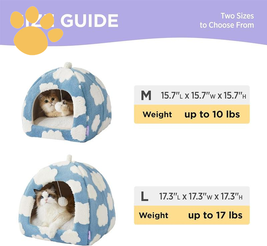 LESURE Cute Cat Beds for Indoor Cats - 2 in 1 Cat Cave Bed with Removable Washable Cushioned Pillow, Cozy Cat Tent House Design Pet Supplies Portable Blanket