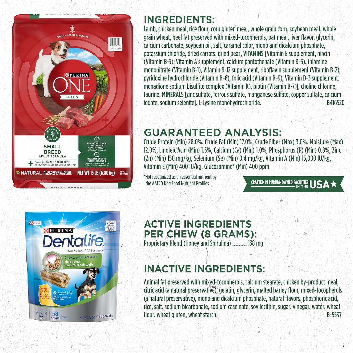 Dentalife Purina Bundle Pack Small Breed Dog Food and Treats, ONE +Plus Lamb and Rice Formula Daily Oral Care