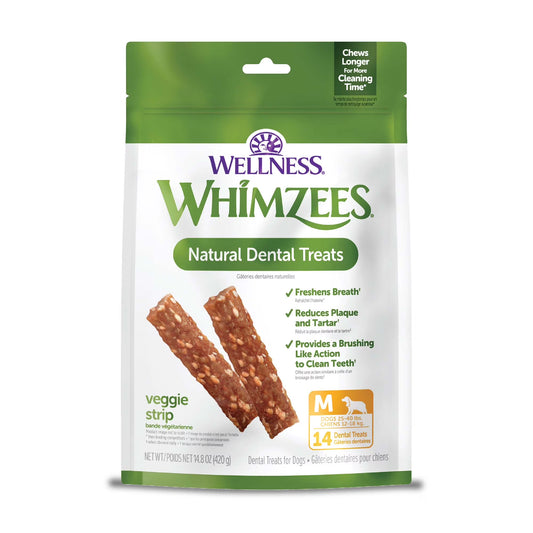 by Wellness Veggie Strip Natural Grain Free Dental Chews for Dogs, Medium Breed, 14 Count