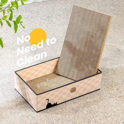 Cat Scratcher Box with Double-Sided Cardboard Scratching Board, Heavy-Duty Lounger, Interactive Hole Design Cat Bed for Indoor Cats,Kitty Toys, Checkered (Medium)