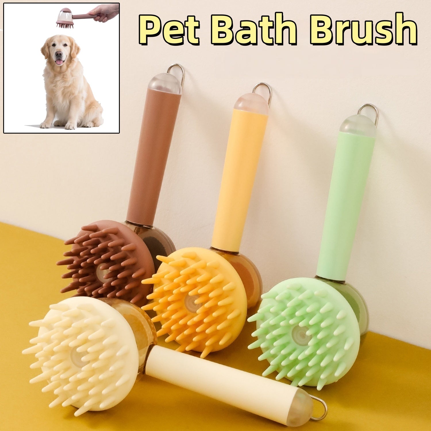3 in 1 Pets Bath Brush for Dogs and Cats Shower Massage Brush, Depilation Comb and Foaming Tool, Anti-Frizz Beauty Brush Pet Products