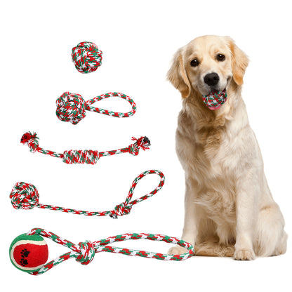 Set of 5Pcs Christmas Dog Rope Chew Toys Dog Interactive Toys Set for Puppy Small Medium Aggressive Chewers Dogs Training Teething Playing