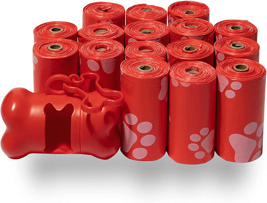 Dog Poop Bags (240 Bags) for Waste Refuse Cleanup, Doggy Roll Replacements for Outdoor Puppy Walking and Travel, Leak Proof and Tear Resistant, Thick Plastic - Red