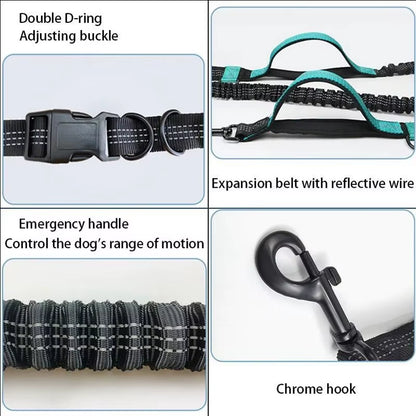 Retractable Hands Free Dog Leash for Running Double Handles Elastic Cord Reflective Large Dog Leash Pet Supplies