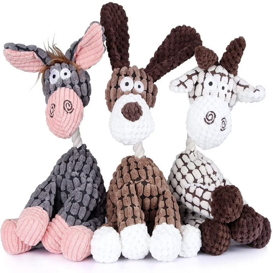 3 Pack Durable Stuffed Animal Plush Chew Toys with Squeakers, Cute Soft Dog Toys for Teeth Cleaning, for Small Medium Dogs