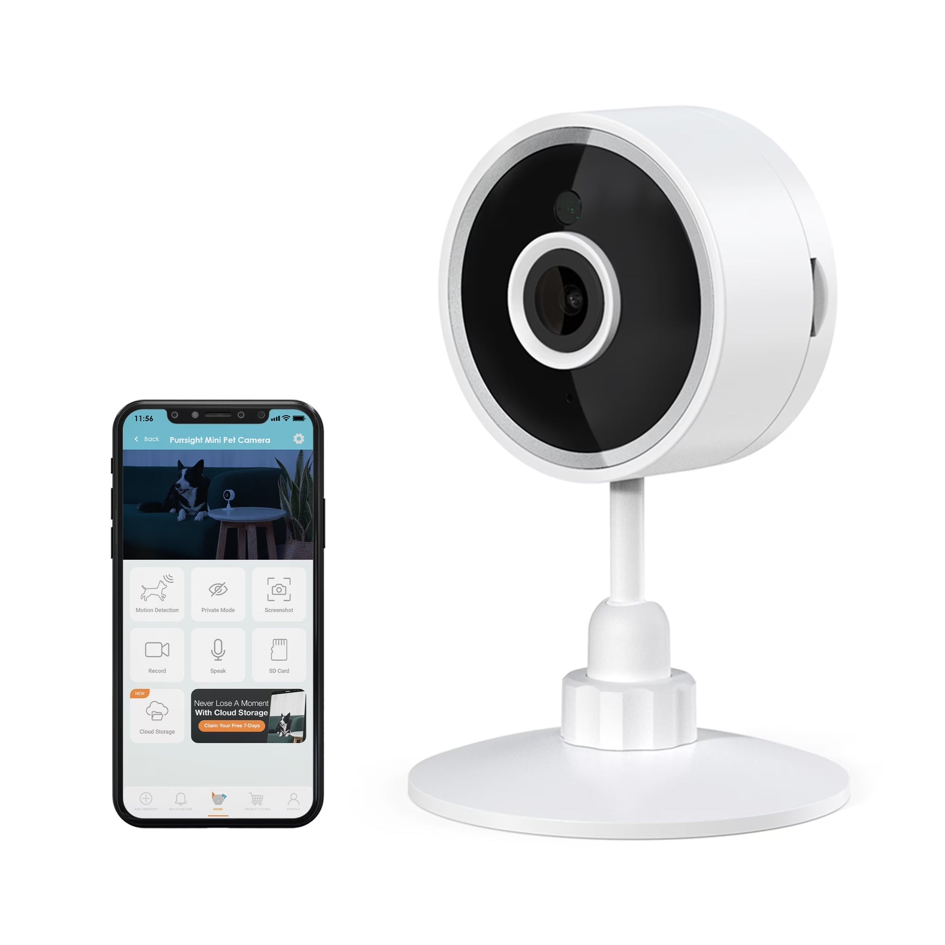 Purrsight Mini HD Wi-Fi Pet Camera, Indoor Security Camera for Cats and Dogs