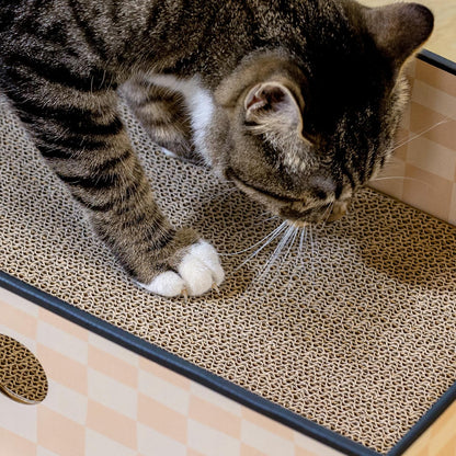 Cat Scratcher Box with Double-Sided Cardboard Scratching Board, Heavy-Duty Lounger, Interactive Hole Design Cat Bed for Indoor Cats,Kitty Toys, Checkered (Medium)