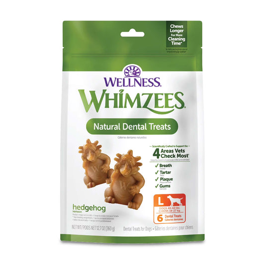 by Wellness Hedgehog Natural Grain Free Dental Chews for Dogs, Large Breed, 6 Count