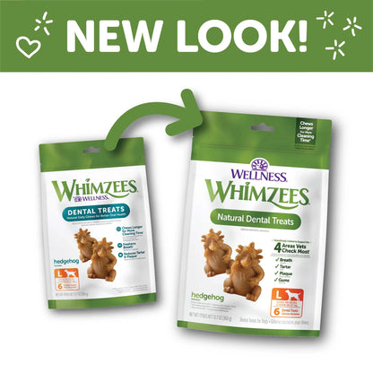 by Wellness Hedgehog Natural Grain Free Dental Chews for Dogs, Large Breed, 6 Count