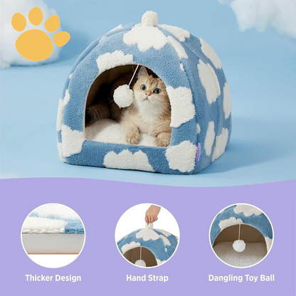 LESURE Cute Cat Beds for Indoor Cats - 2 in 1 Cat Cave Bed with Removable Washable Cushioned Pillow, Cozy Cat Tent House Design Pet Supplies Portable Blanket