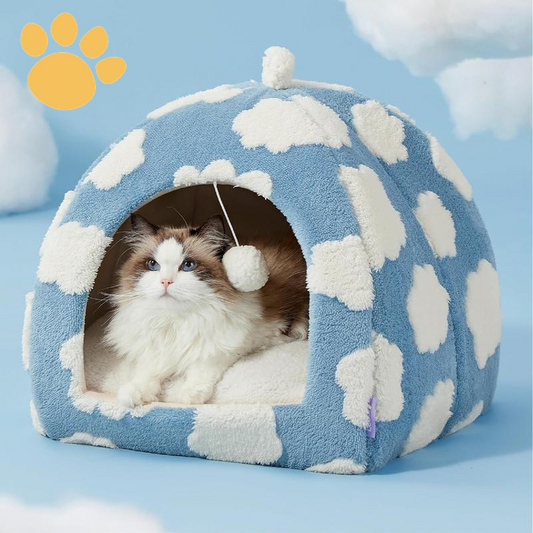 LESURE Cute Cat Beds for Indoor Cats - 2 in 1 Cat Cave Bed with Removable Washable Cushioned Pillow, Cozy Cat Tent House Design Pet Supplies Portable Blanket