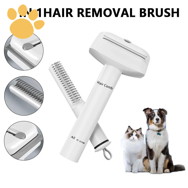 3-IN-1 Pet Comb Pet Grooming Brush and Metal Comb Combo, Cat Brush Dog Brush for Shedding Pet Hair Cleaner Brush Self Cleaning Cat Brush Cat Grooming Brush, Cat Shedding Brush Kitty Hygiene Care Clean Universal Combs & Brushes