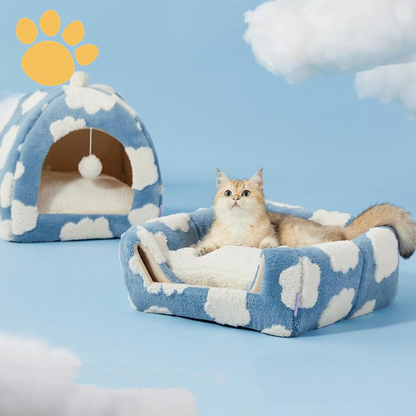 LESURE Cute Cat Beds for Indoor Cats - 2 in 1 Cat Cave Bed with Removable Washable Cushioned Pillow, Cozy Cat Tent House Design Pet Supplies Portable Blanket
